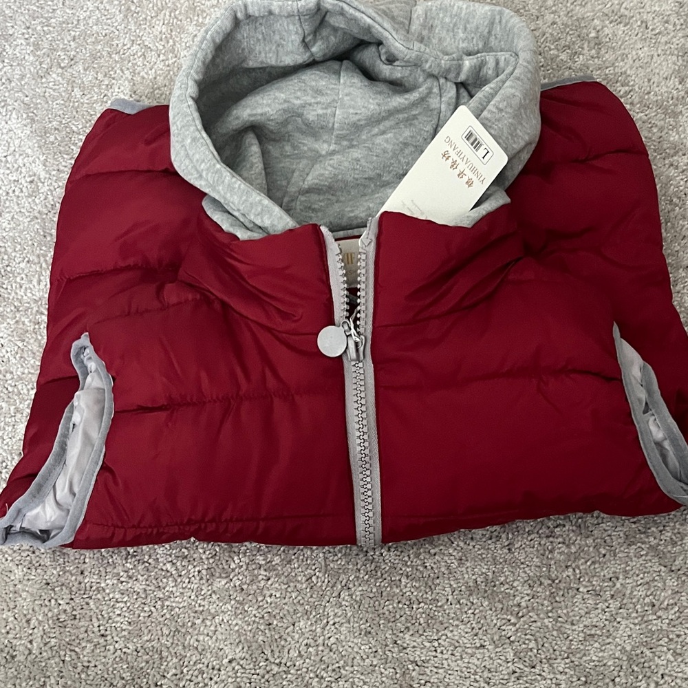 Women's Burgundy Puffer Jacket with Hood